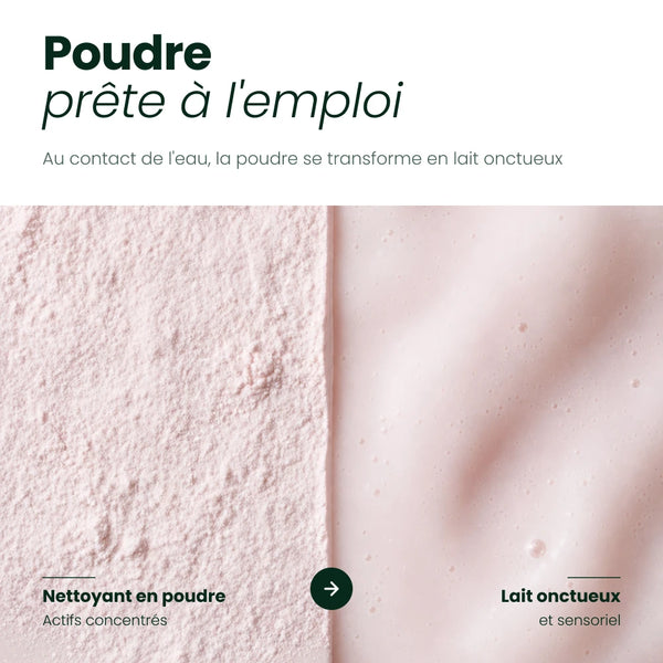 Au contact de l'eau, la poudre du nettoyant vitamine C se transforme en lait onctueux
