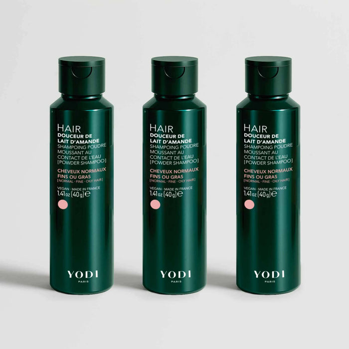 3 shampoing en poudre douceur lait d'amande volume & brillance nouveau packaging yodi