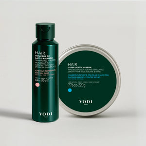Routine Cheveux Volume, Brillance & Purification - Shampoing en poudre douceur lait d'amande yodi et masque charbon