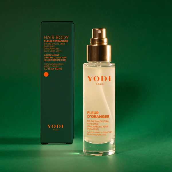 brume fleur d'oranger à l'aloe vera parfumée yodi sur fond vert