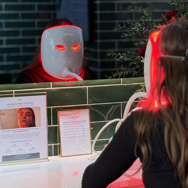 Séance de luminothérapie avec le masque LED OVE Lucibel·le à la boutique Yodi