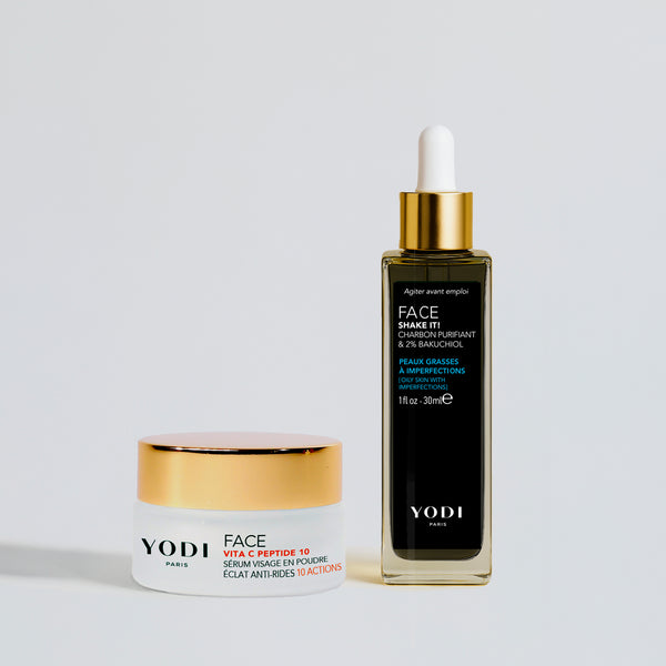 Routine Glow Clarify Boost Yodi : sérum Vita C Peptide 10 et sérum en huile Shake It