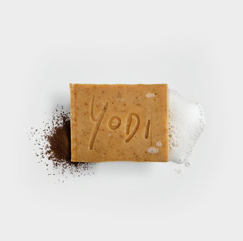 yodi brand latte scrub soap with glycerine, surgras, cold process and 100% natural ingredients